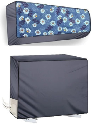 Lala Maneet Air Conditioner  Cover(Width: 23 cm, Split AC Cover Set of Indoor & Outdoor Units for 2 Ton, Blue White Flower)
