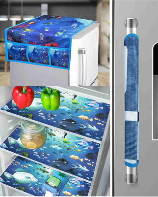 Kanushi Industries Refrigerator  Cover(Width: 91 cm, White, Blue)