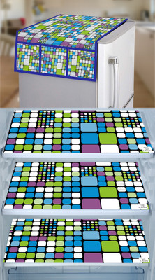 E-Retailer Refrigerator  Cover(Width: 53 cm, Length-99cm)With Utility Pockets and Set of 3Pc Fridge Mats (Green, Pack of-4Pcs)