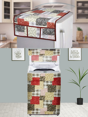 E-Retailer Top Loading Washing Machine  Cover(Width: 58 cm, Height-89cm) 1Pc Fridge Top Cover With Utility Pockets (Multi, Set Contains-2Pcs)
