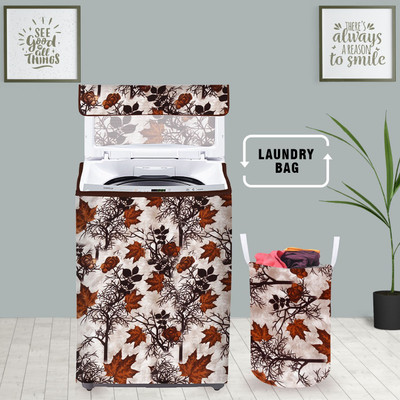 E-Retailer Top Loading Washing Machine  Cover(Width: 58 cm, Height-89cm) With 1Pc. Foldable Laundry Bag (Brown Floral, Set Contains-2Pcs)