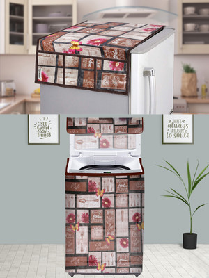 E-Retailer Top Loading Washing Machine  Cover(Width: 58 cm, Height-89cm) 1Pc Fridge Top Cover With Utility Pockets (Brown, Set Contains-2Pcs)