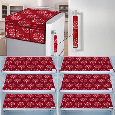 E-Retailer Refrigerator  Cover(Width: 53 cm, Length-99cm) Handle Cover and 6 Pc. of Fridge Mat (Maroon, Pack of-8Pcs)