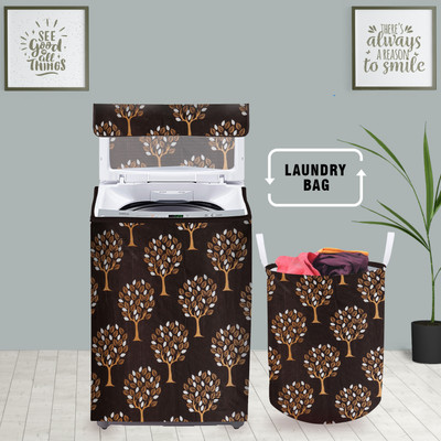 E-Retailer Top Loading Washing Machine  Cover(Width: 58 cm, Height-89cm) With 1Pc. Foldable Laundry Bag (Brown Tree, Set Contains-2Pcs)