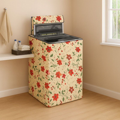Visutra Top Loading Washing Machine  Cover(Width: 57 cm, Yellow with Red and Maroon Floral Print)