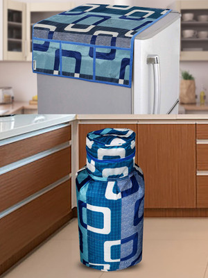 E-Retailer Refrigerator  Cover(Width: 53 cm, Length-99cm) with LPG Gas Cylinder Cover (Blue, Set Contains-2Pcs)