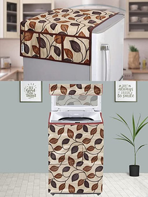 E-Retailer Top Loading Washing Machine  Cover(Width: 58 cm, Height-89cm) 1Pc Fridge Top Cover With Utility Pockets (Brown, Set Contains-2Pcs)