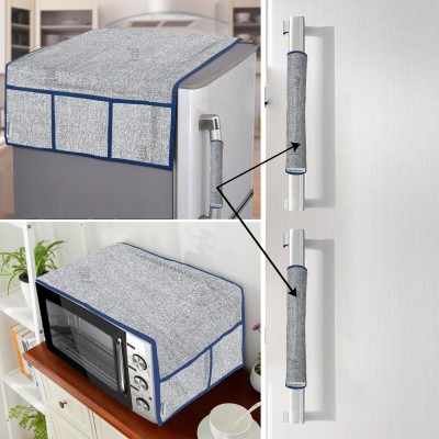 E-Retailer Refrigerator  Cover(Width: 53 cm, Length-99cm) With Handle Cover and Microwave Oven Top Cover (Grey, Pack of-4Pcs)