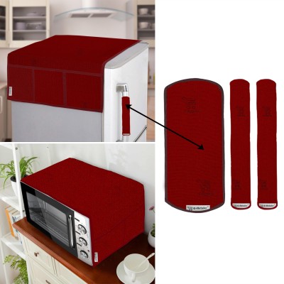 E-Retailer Refrigerator  Cover(Width: 53 cm, Length-99cm) With Handle Cover and Microwave Oven Top Cover (Red, Pack of-5Pcs)