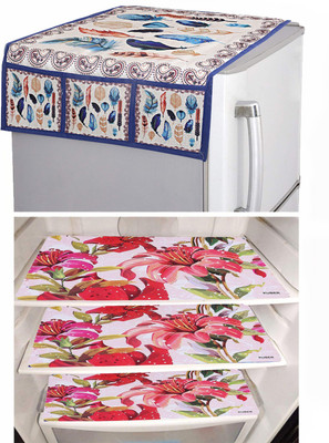 KUBER INDUSTRIES Refrigerator  Cover(Width: 56 cm, Cream & Blue)