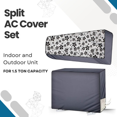 MW PRINTS Air Conditioner  Cover(Width: 111.76 cm, Grey Black Flower)