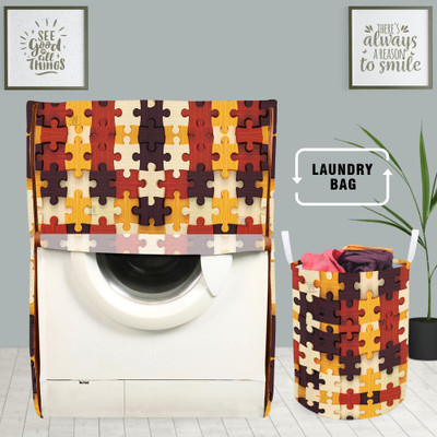E-Retailer Front Loading Washing Machine  Cover(Width: 58 cm, Height-89cm) With 1Pc. Foldable Laundry Bag (Yellow Geometric, Set Contains-2Pcs)