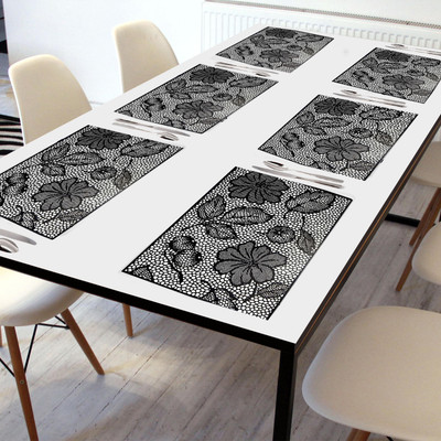 GRISHA Rectangular Pack of 6 Table Placemat(Black, Grey, PVC)