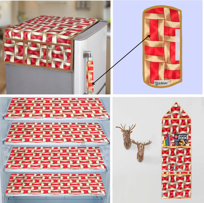 E-Retailer Refrigerator  Cover(Width: 99 cm, 7Pc Combo Set) (1 Fridge Cover+1Pc Handle Cover+4Pc Mat+1Pc Wall Hanging) (Red)