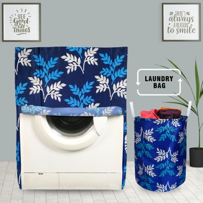 E-Retailer Front Loading Washing Machine  Cover(Width: 58 cm, Height-89cm) With 1Pc. Foldable Laundry Bag (Blue Leaf, Set Contains-2Pcs)