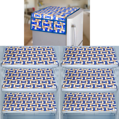 E-Retailer Refrigerator  Cover(Width: 53 cm, Length-99cm)With Utility Pockets and Set of 6Pc Fridge Mats (Blue, Pack of-7Pcs)