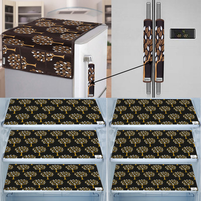 E-Retailer Refrigerator  Cover(Width: 53 cm, Length-99cm) Handle Cover and 6Pc. of Fridge Mat (Brown, Pack of-9Pcs)