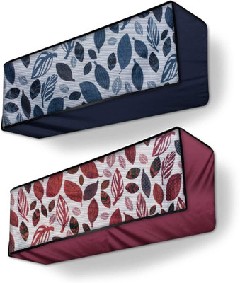 Lala Maneet Air Conditioner  Cover(Width: 33.02 cm, Split Indoor AC Cover Unit for 2 Ton, Blue & Maroon Leaf)