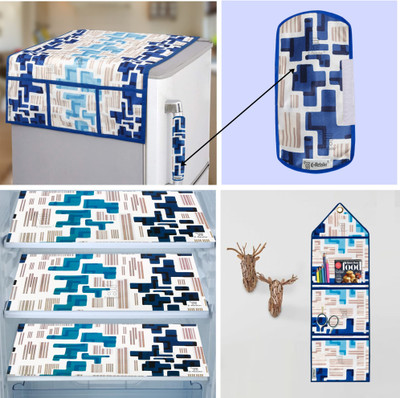 E-Retailer Fridge Mat(Width: 99 cm, Combo Set) (1 Fridge Cover+1Pc Handle Cover + 3Pc Mat + 1Pc Wall Hanging) (Blue)