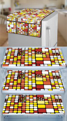 E-Retailer Refrigerator  Cover(Width: 53 cm, Length-99cm)With Utility Pockets and Set of 3Pc Fridge Mats (Brown, Pack of-4Pcs)