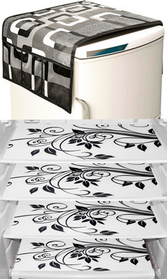 LooMantha Refrigerator  Cover(Width: 55 cm, Black, White)