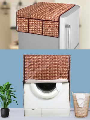 E-Retailer Front Loading Washing Machine  Cover(Width: 58 cm, Height-89cm) 1Pc Fridge Top Cover With Utility Pockets (Brown, Set Contains-2Pcs)