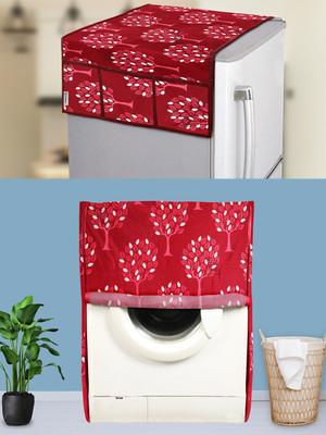 E-Retailer Front Loading Washing Machine  Cover(Width: 58 cm, Height-89cm) 1Pc Fridge Top Cover With Utility Pockets (Maroon, Set Contains-2Pc)