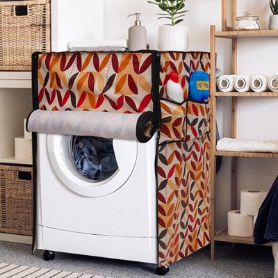 Glassiano Front Loading Washing Machine  Cover(Width: 60.98 cm, Gold & Maroon)