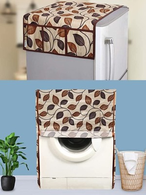 E-Retailer Front Loading Washing Machine  Cover(Width: 58 cm, Height-89cm) 1Pc Fridge Top Cover With Utility Pockets (Brown, Set Contains-2Pcs)