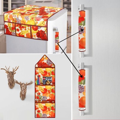 E-Retailer Refrigerator  Cover(Width: 53 cm, ) 2Pc Handle Cover+1Pc Wall Hanging Storage Organizer) (Multi, Set of-4Pc))