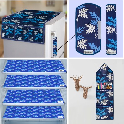 E-Retailer Refrigerator  Cover(Width: 99 cm, Combo Set) (1Pc Fridge Cover+2Pc Handle Cover+4 Mat+1Pc Wall Hanging) (Leaf Blue)