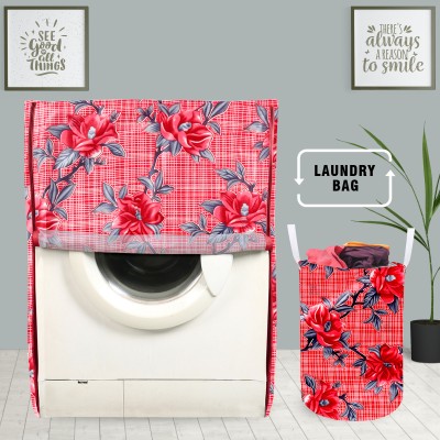 E-Retailer Front Loading Washing Machine  Cover(Width: 58 cm, Height-89cm) With 1Pc. Foldable Laundry Bag (Red Floral, Set Contains-2Pcs)
