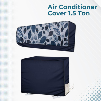 Priyabhakta Air Conditioner  Cover(Width: 23 cm, Split AC Cover Set of Indoor & Outdoor Units for 1.5 Ton, Blue Grey Leaf)