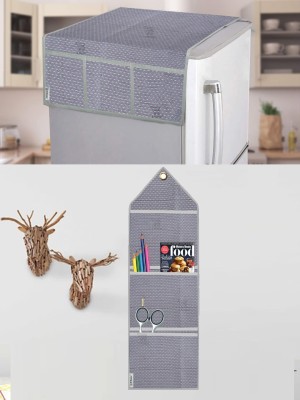 E-Retailer Refrigerator  Cover(Width: 53 cm, Length-99cm) With 1Pc Wall Hanging Storage Organizer (Grey, Set of-2Pc))