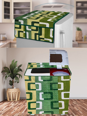 E-Retailer Semi-Automatic Washing Machine  Cover(Width: 84 cm, Height-94cm) 1Pc Fridge Top Cover With Utility Pockets (Green, Set Contains-2Pcs)