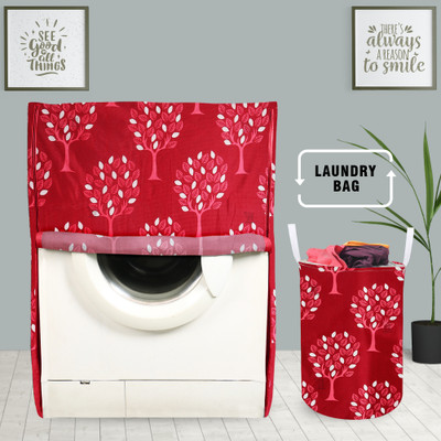 E-Retailer Front Loading Washing Machine  Cover(Width: 58 cm, Height-89cm) With 1Pc. Foldable Laundry Bag (Maroon Tree, Set Contains-2Pcs)