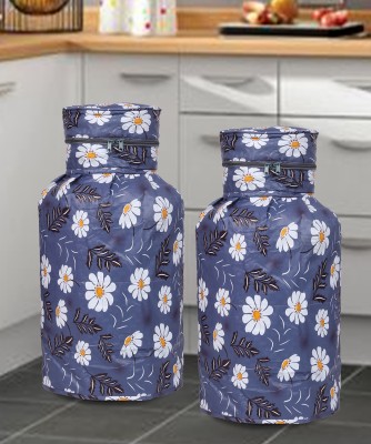 E-Retailer Gas Cylinder  Cover(Width: 36 cm, Height-66cm) With Zip Enclosure, Pack of 2Pc (Floral Grey)