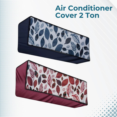 MW PRINTS Air Conditioner  Cover(Width: 33.02 cm, Split Indoor AC Cover Unit for 2 Ton, Blue & Maroon Leaf)