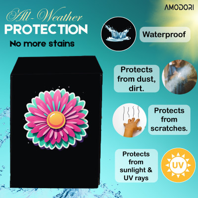 Amodori Front Loading Washing Machine  Cover(Width: 68 cm, Black, Yellow)