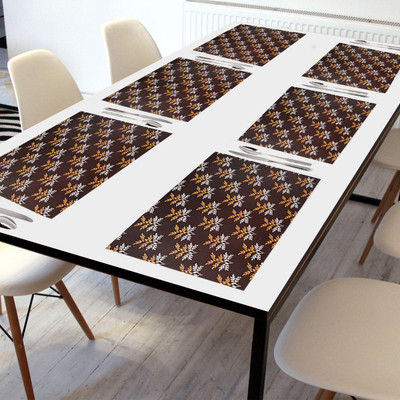 Crosmo Rectangular Pack of 6 Table Placemat(Brown, Yellow, PVC)