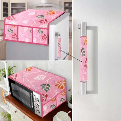 E-Retailer Refrigerator  Cover(Width: 53 cm, Length-99cm) With Handle Cover and Microwave Oven Top Cover (Pink, Pack of-3Pcs)