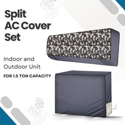 MW PRINTS Air Conditioner  Cover(Width: 111.76 cm, Grey Black White Flower)