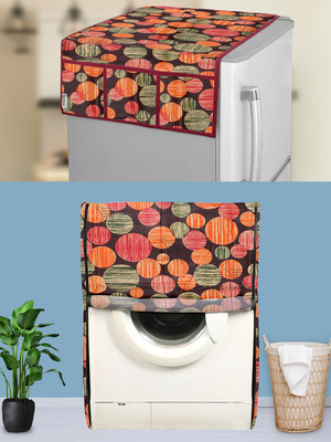 E-Retailer Front Loading Washing Machine  Cover(Width: 58 cm, Height-89cm) 1Pc Fridge Top Cover With Utility Pockets (Multi, Set Contains-2Pcs)