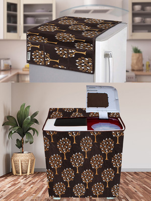 E-Retailer Semi-Automatic Washing Machine  Cover(Width: 84 cm, Height-94cm) 1Pc Fridge Top Cover With Utility Pockets (Brown, Set Contains-2Pcs)