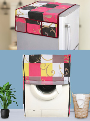 E-Retailer Front Loading Washing Machine  Cover(Width: 58 cm, Height-89cm) 1Pc Fridge Top Cover With Utility Pockets (Multi, Set Contains-2Pcs)