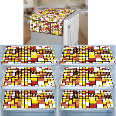 E-Retailer Refrigerator  Cover(Width: 53 cm, Length-99cm)With Utility Pockets and Set of 6Pc Fridge Mats (Brown, Pack of-7Pcs)