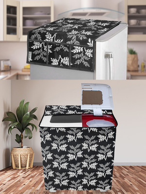 E-Retailer Semi-Automatic Washing Machine  Cover(Width: 84 cm, Height-94cm) 1Pc Fridge Top Cover With Utility Pockets (Black, Set Contains-2Pcs)