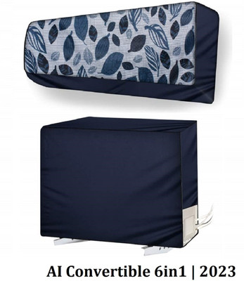 MW PRINTS Air Conditioner  Cover(Width: 111.76 cm, Blue Grey Leaf)