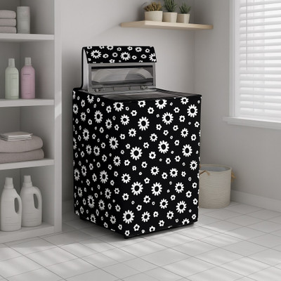 Visutra Top Loading Washing Machine  Cover(Width: 66 cm, Black with White Daisy Floral Print)