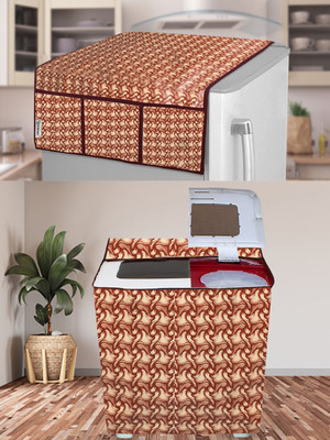 E-Retailer Semi-Automatic Washing Machine  Cover(Width: 84 cm, Height-94cm) 1Pc Fridge Top Cover With Utility Pockets (Brown, Set Contains-2Pcs)